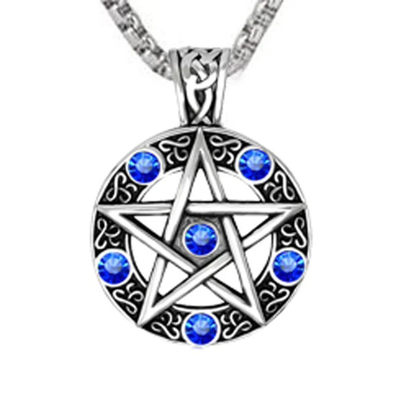

Dropshipping Vintage Style Witch Necklace Gothic Pewter Pentagram Pentacle Pagan Wiccan Pandent Necklace for Men Jewelry