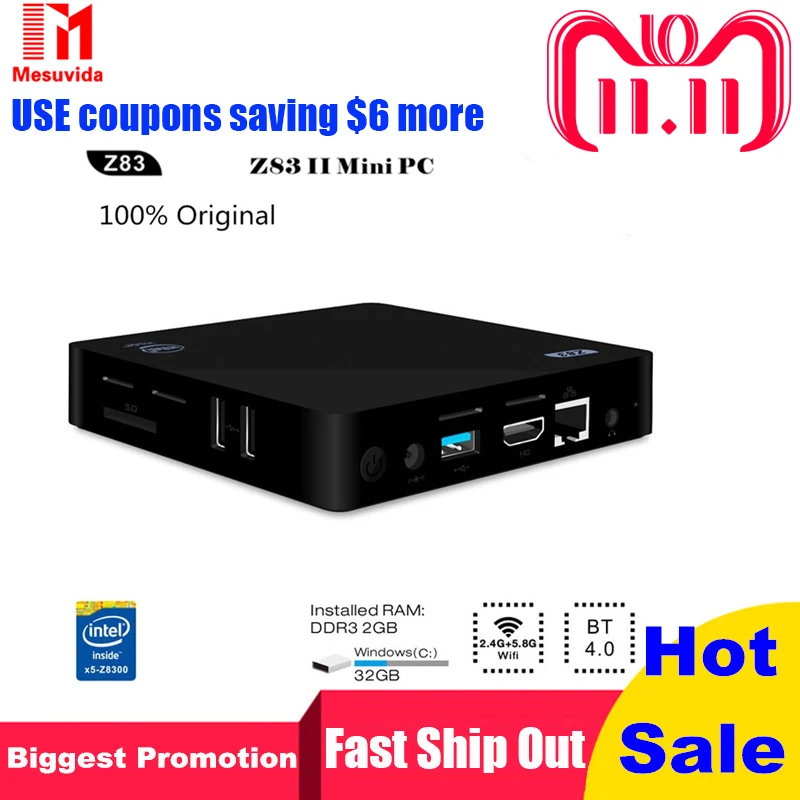

Z83II Mini PC 64bit Intel Atom X5-Z8350 Quad Core Bluetooth 4.0 HDMI 5.8G WiFi TV Box Media Palyer X86 LAN Gaming PC