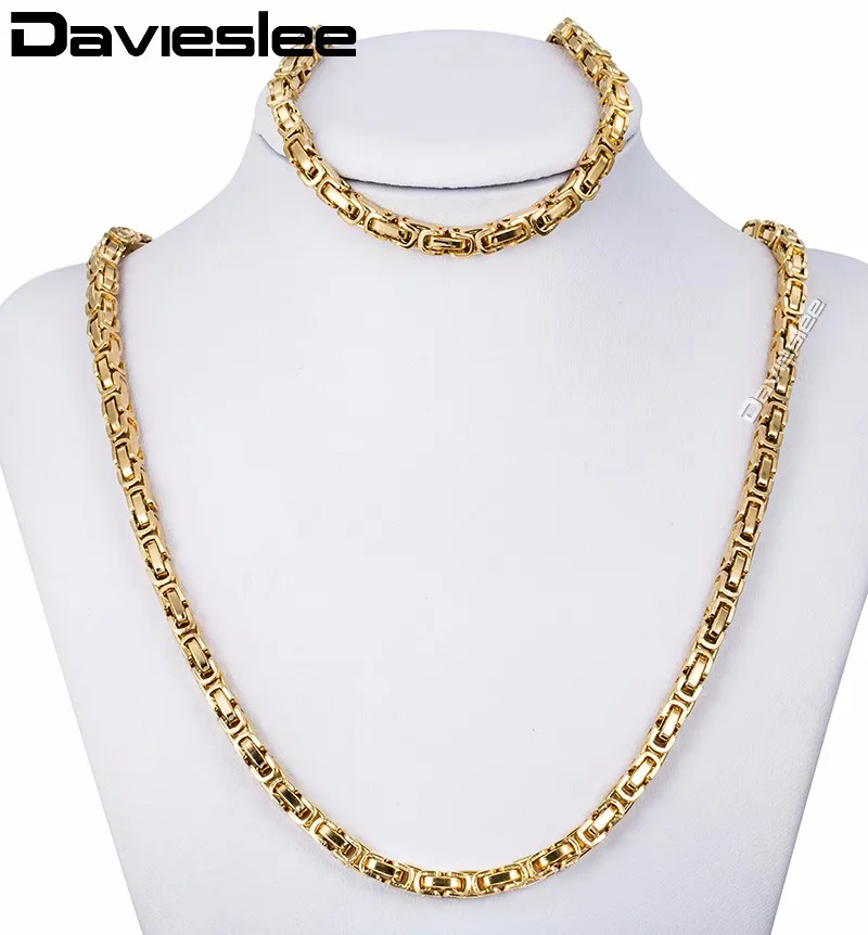 

CUSTOMIZE SIZE 5MM Stainless Steel Byzantine Box Necklace Bracelet Chain JEWELRY SET Mens Chain Necklace Wholesale KS48