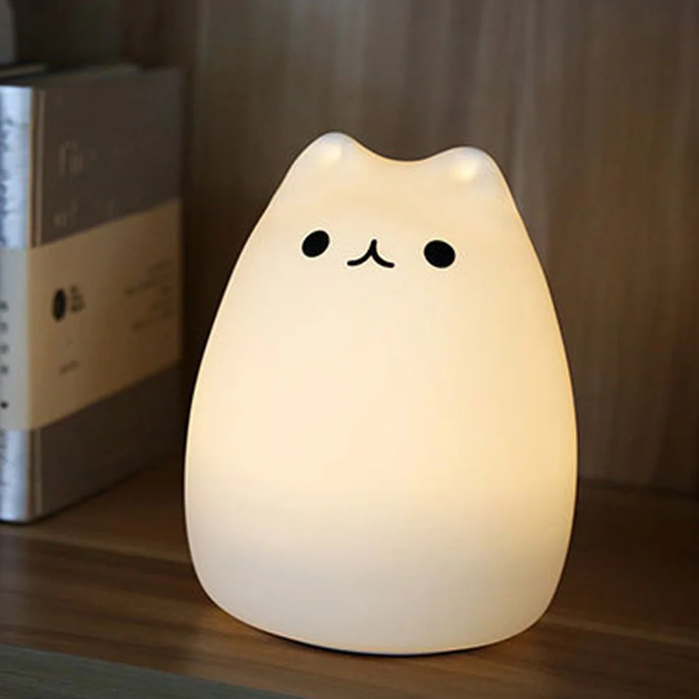 2017 Colorful Cat Silicone Led Night Light Rechargeable Touch Sensor 