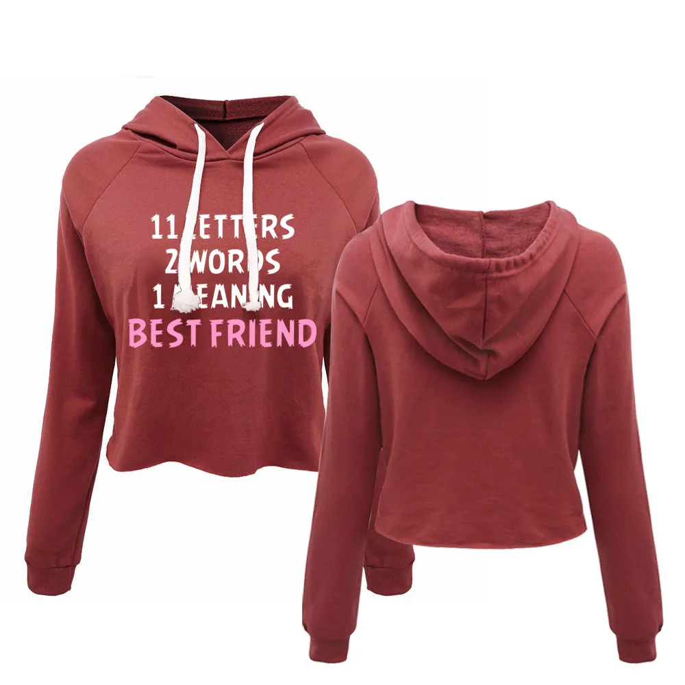 Womens Best Friends Couple Matching Cropped Hoodies 11 Letters 2 words