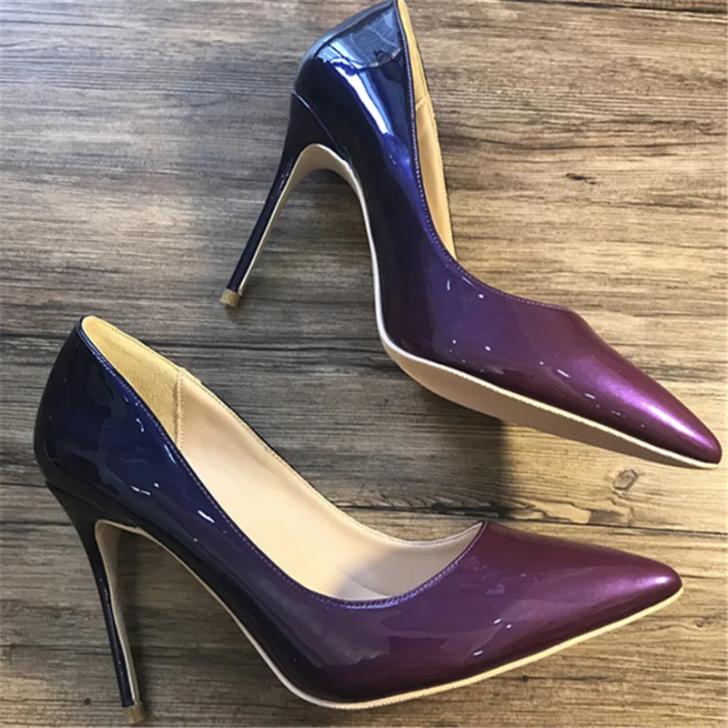 

Free shipping fashion women Pumps Purple Blue patent leather Pointy toe high heels shoes size33-43 12cm 10cm 8cm party shoes