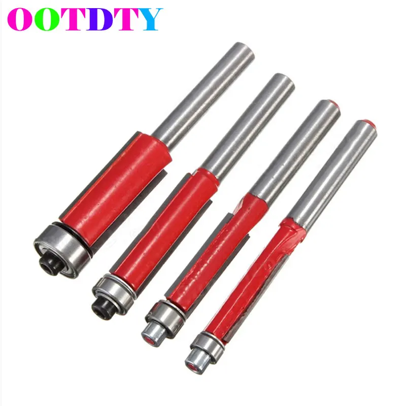 

OOTDTY 4Pcs/set 6/8/10/12mm Flush Trim Bit Carbide Tipped For 1/4" Shank Router Bits