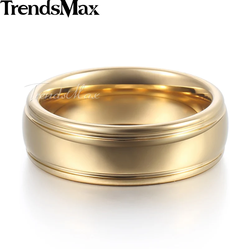Trendsmax Polished Band Ring Mens Boys Tungsten Carbide Wedding Engagement Gold Silver Color 6mm KTR07
