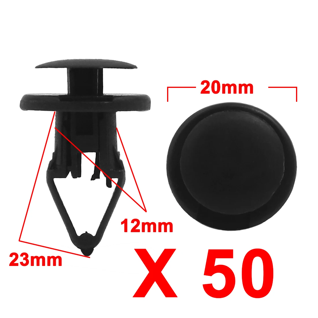 

X Autohaux 50Pcs Black Plastic Rivet Push-Type Fastener Retainer Clips 12Mm For Car