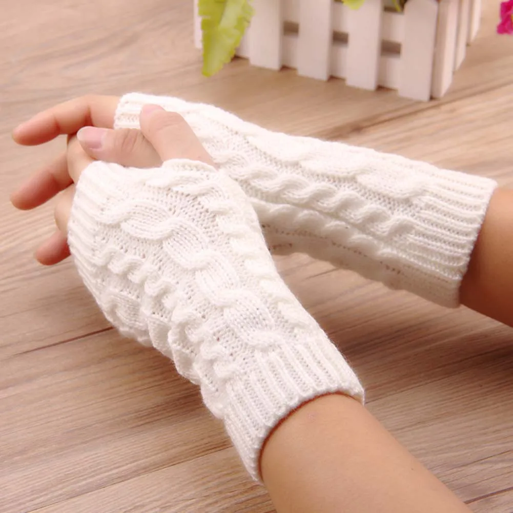 Женские теплые зимние перчатки ручной вязки, вязаные искусственные шерстяные варежки, теплые перчатки без пальцев