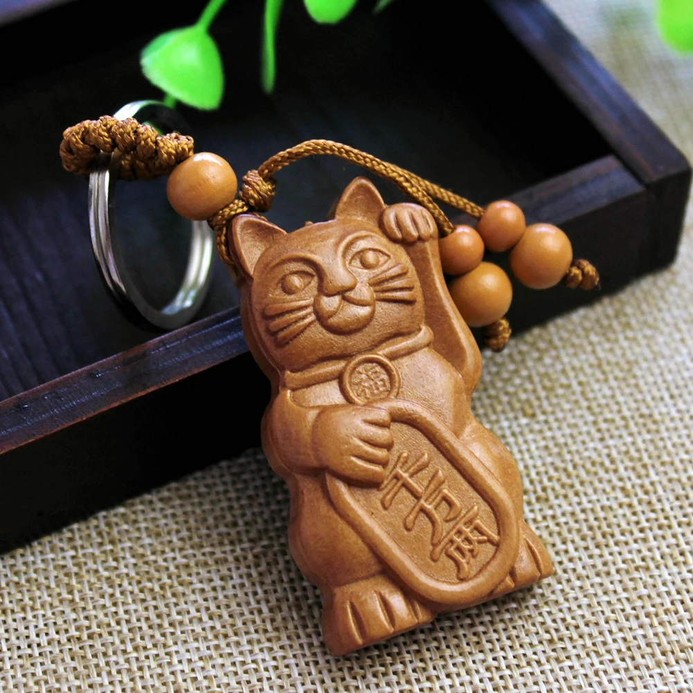 Экзотическая резьба по дереву Lucky Cat брелок подвесная сумка мешочек украшение