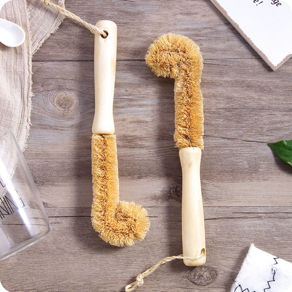 Coconut Fibr Cup Brush Long Wooden Handled Bottle Brush Kitchen Washing