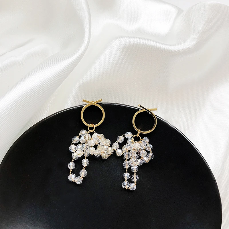 

Simple Beaded Personality Cross Ear Stud Female Temperament Pendant Earrings Fresh And Sweet Lady's Earring Jewelry Accessories
