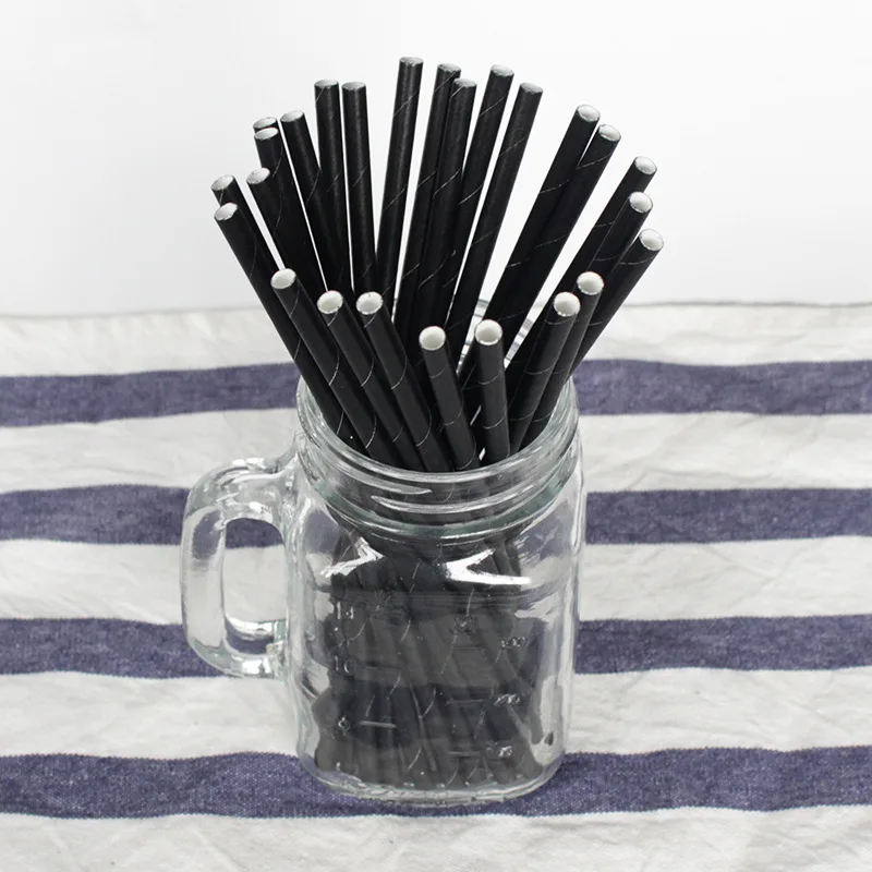 

25pcs Solid Color Foil White&Black Stripe Paper Straws Gold Foil Stripe Paper Straws Silver Foiled stripe Disposable Tableware