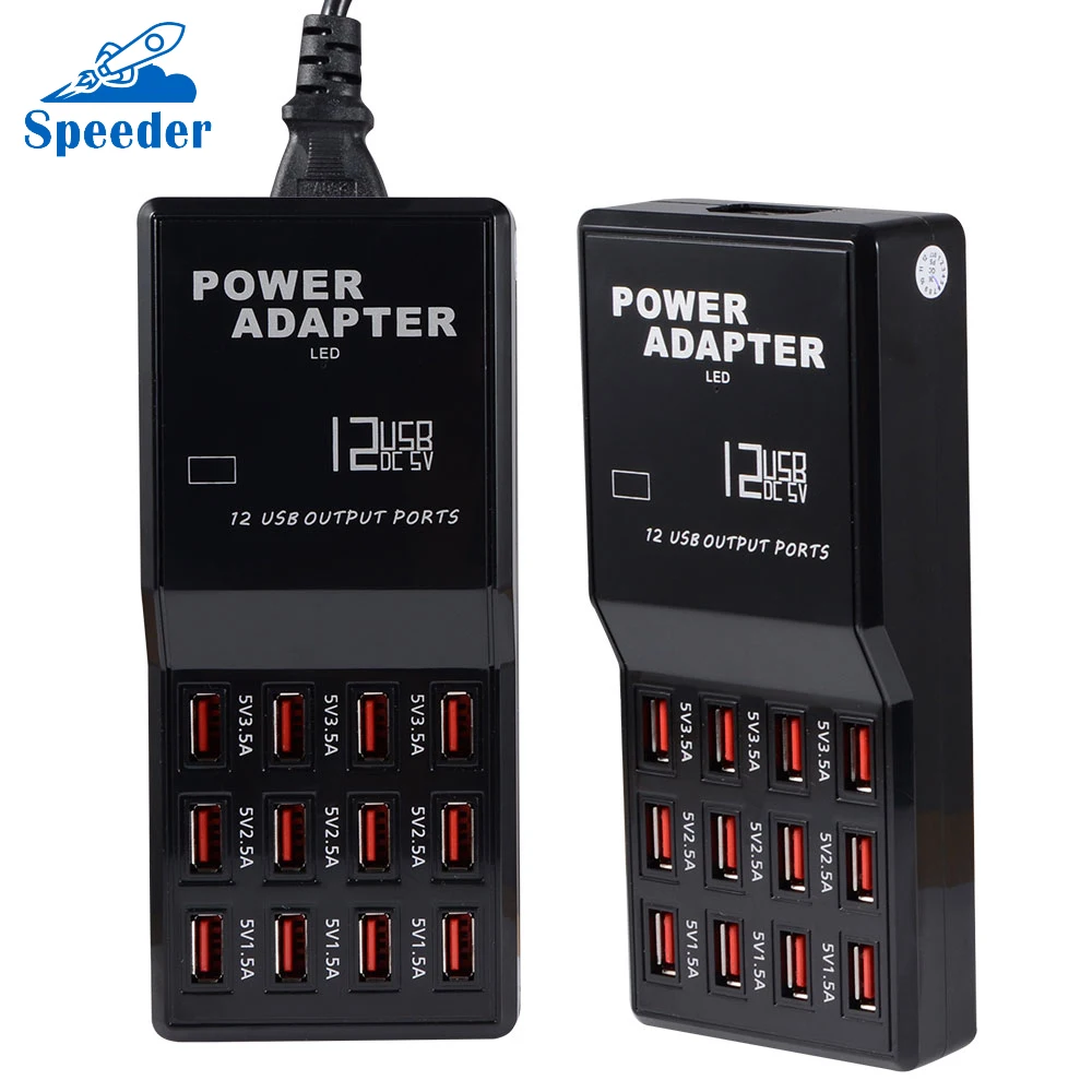 

12 Ports USB Outputs Fast Charger Power Adapter With Separate Power Cable Supports 1-12 USB Devices Charging Simultaneously