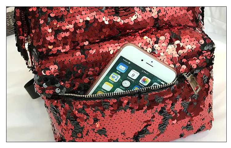 MJ Sequin Backpack Women Fashion Sequined PU Leather Backpack Travel Bag Female Shining Daypack for Teenage Girls (22)