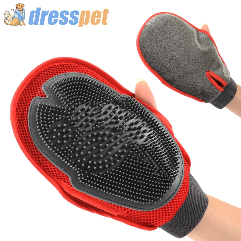 DRESSPET Pet Dog Cat Grooming Glove Rubber Double sided Cleaning