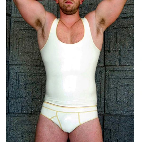 

Latex Zentai Suit Sexy Latex Men's Underwear White Latex Tanks shirt with briefs