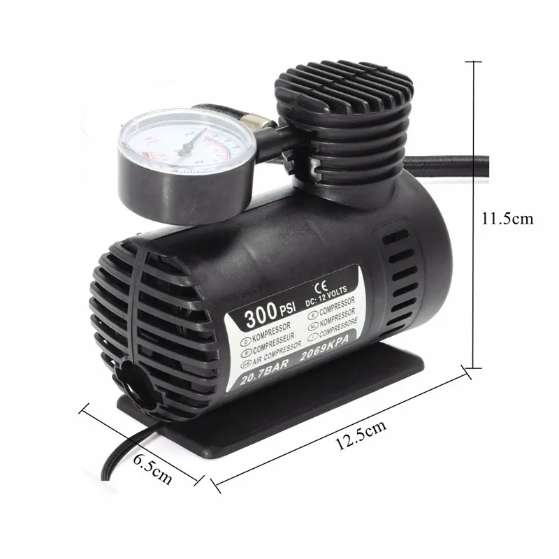 12V Портативный мини воздушный компрессор 300 PSI авто электрический шин с 2 сопла адаптеры велосипедов Аксессуары для молокоотсосов