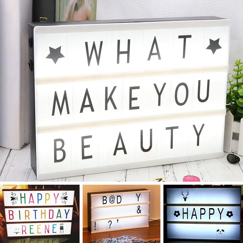 

2019 DIY gift A4 A5 A6 Size LED Combination Night Light Box Lamp DIY BLACK Letters Cards USB PORT Powered Cinema Lightbox