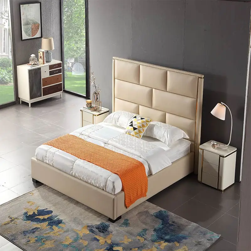

High end home or hotel furniture genuine leather bed