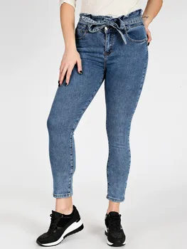 

LITTLE BUTTERFLY waist bow ankle-length pants jeans woman skinny pencil pants elastic slim mathcing
