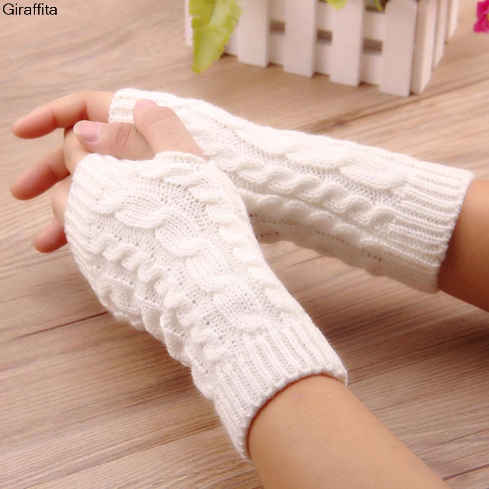 

New Winter Keep Warm Women Wool Gloves Long Twist Knitted Flip Glove New Half Finger Mittens