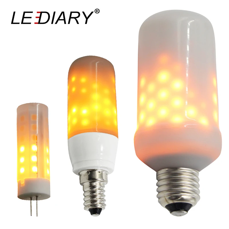 LEDIARY LED Flame Bulb 100V 220V E27 E14 12V G4 Fire Burning Effect