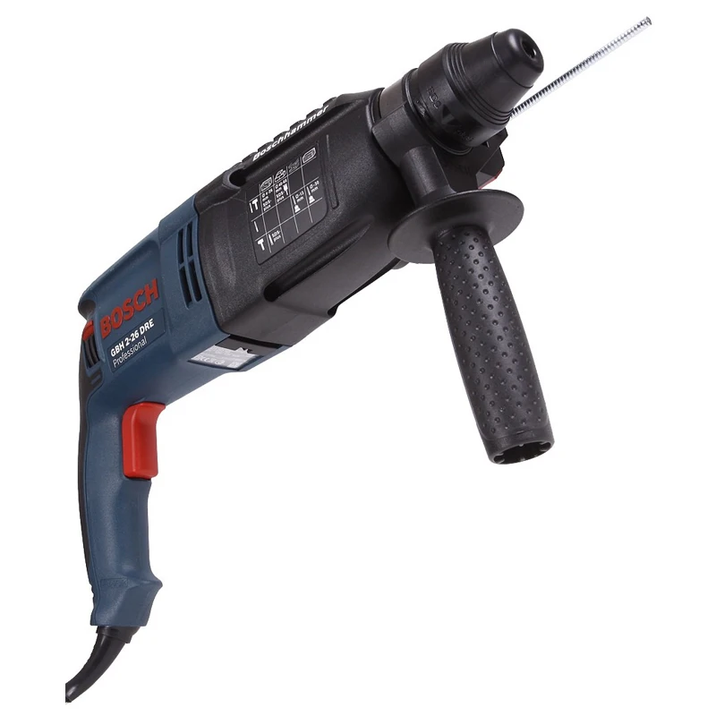 Перфоратор электрический Bosch GBH 2-26DRE (Мощность 800 Вт, сила удара 2,7 Дж, Патрон SDS+,900 об/мин, 4000 уд/мин, максимальный диаметр сверления по дереву 30 мм, металлу 13 мм, бетону 26 мм, коронкой 68 мм, 3 режима работы)