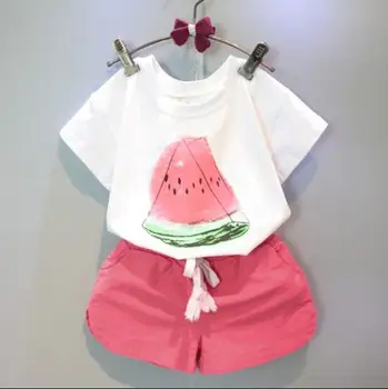 

2018 New Summer Korean Multi-color Style Girls Set Casual Short-sleeved Cotton t-shirt Tops Shorts Set Female Baby Two-piece