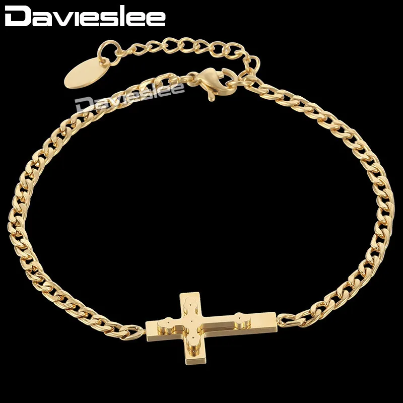 Davieslee 2 Слои крест браслет женские цепочки панцирного плетения кубинской