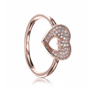 

Good Quality New Arrival Beautiful Pink Gold CZ Paving Love Heart 925 Real Silver Ring