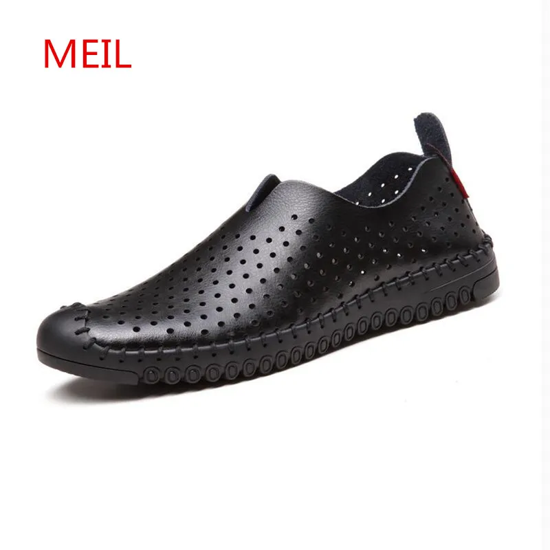 

2018 Summer Leather Casual Shoes Men Hollow Out Breathable footwear Slip on Driving Shoes Mens Loafers Man Shoes Zapatos Hombre