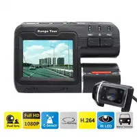 デュアルレンズ車dvrカメラI1000Sフルhd 1080 p 2.0 "液晶ダッシュカム+リアビューカメラ+ 8 ir ledライトナイトビジョンビデオレコーダー