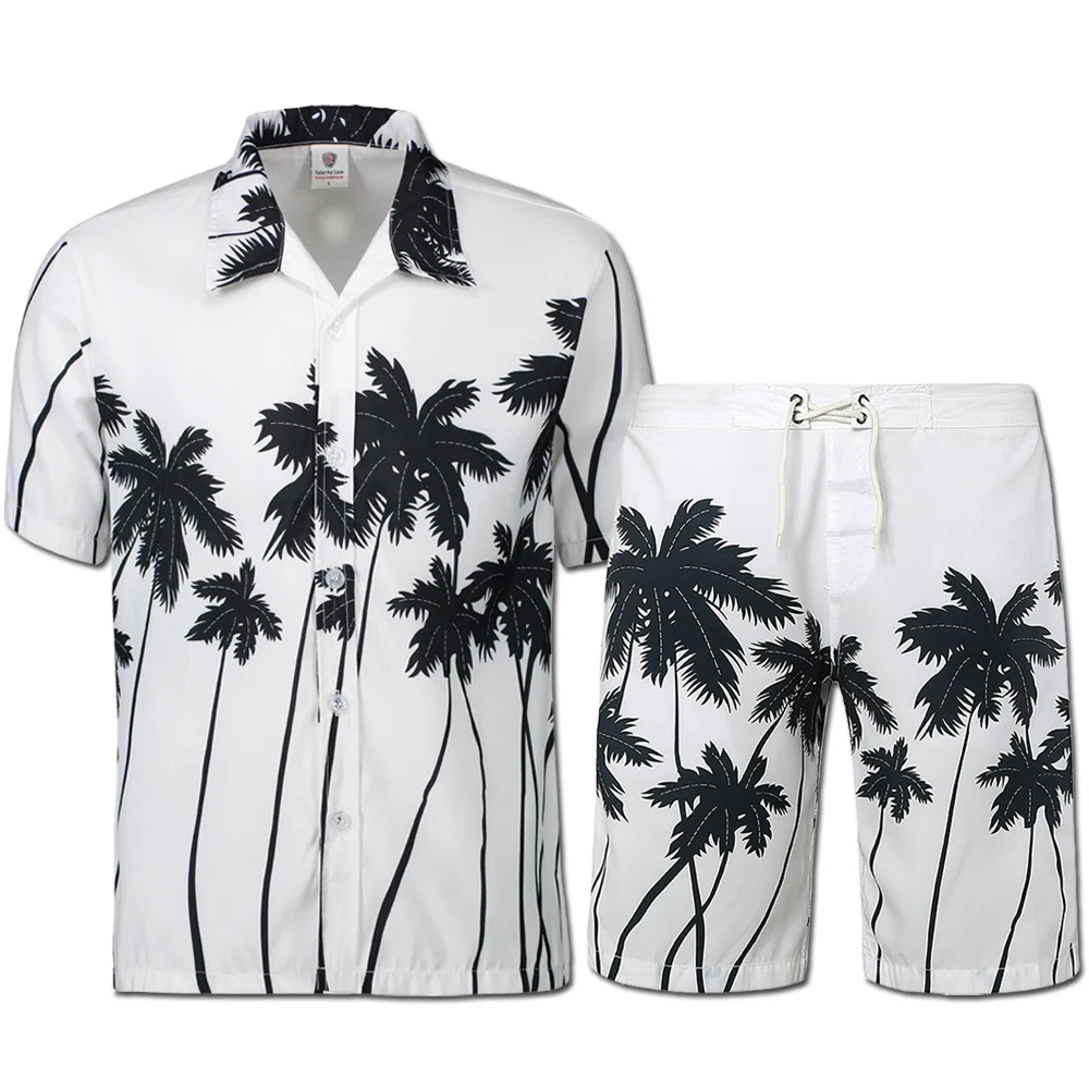 Palm printing Hawaii style men's casual suit Men's beach party costumes ...