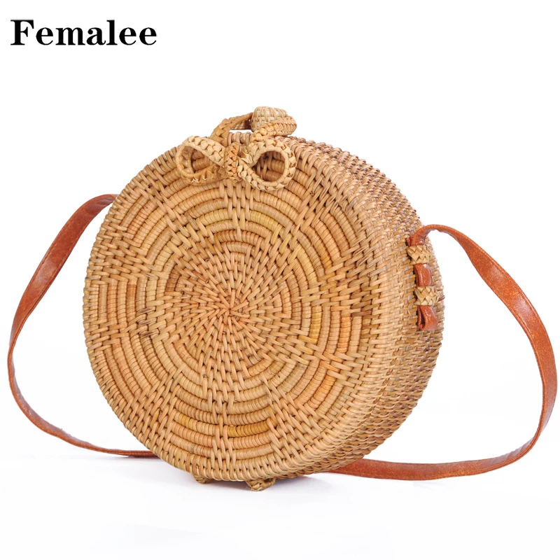 

FEMALEE Bali Round Straw Handbag Female Knitted Rattan Bag Vintage Beach Handbags bolsas Handmade Woven Shoulder Bags For Women