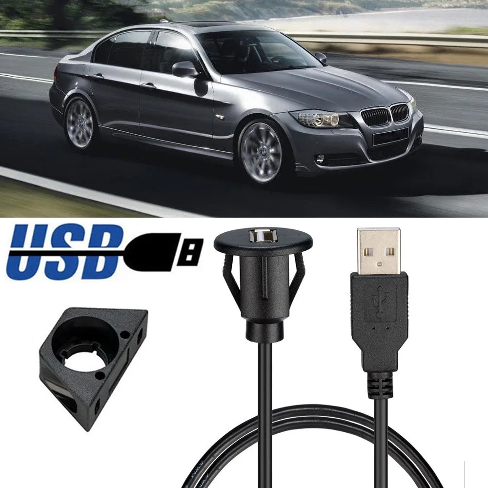 

1m/2m Car Dash Board Mount USB 2.0 Male To Female Socket Panel Extension Cable