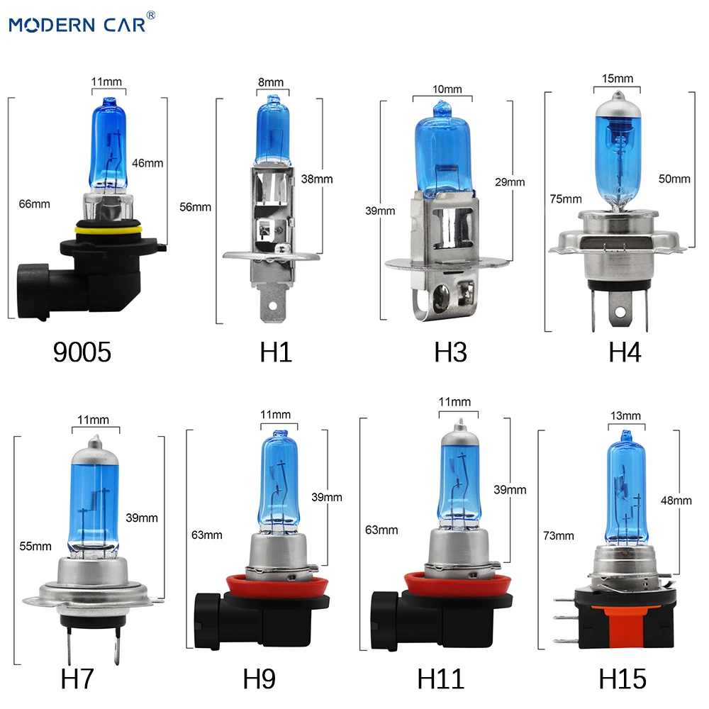 Современный автомобильный H1 H3 H4 H7 H9 H11 H15 9005 9006 галогеновая ксеноновая лампа дневного света 25 W/55 W 50 W/100 W 12V автомобилей головной светильник DRL лампы галогенные лампы ксеноновые лампы
