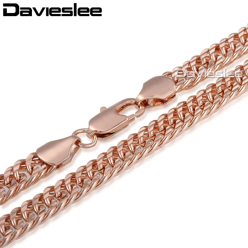 

Davieslee Mens Womens Necklace Chain 585 Yellow Rose Gold Filled Shiny Cut Double Curb Rombo Link Wholesale 7/8mm LGN329