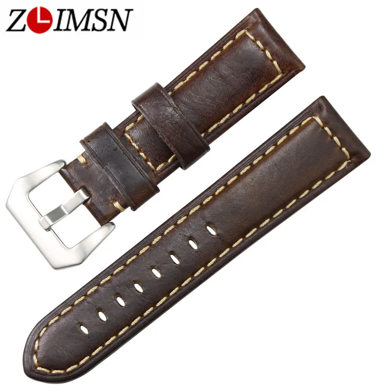 

ZLIMSN Men Watch Genuine Leather Watch Band Light Brown Watchband Suitable for Panerai Replacement Belt 20 24mm Silver Buckle