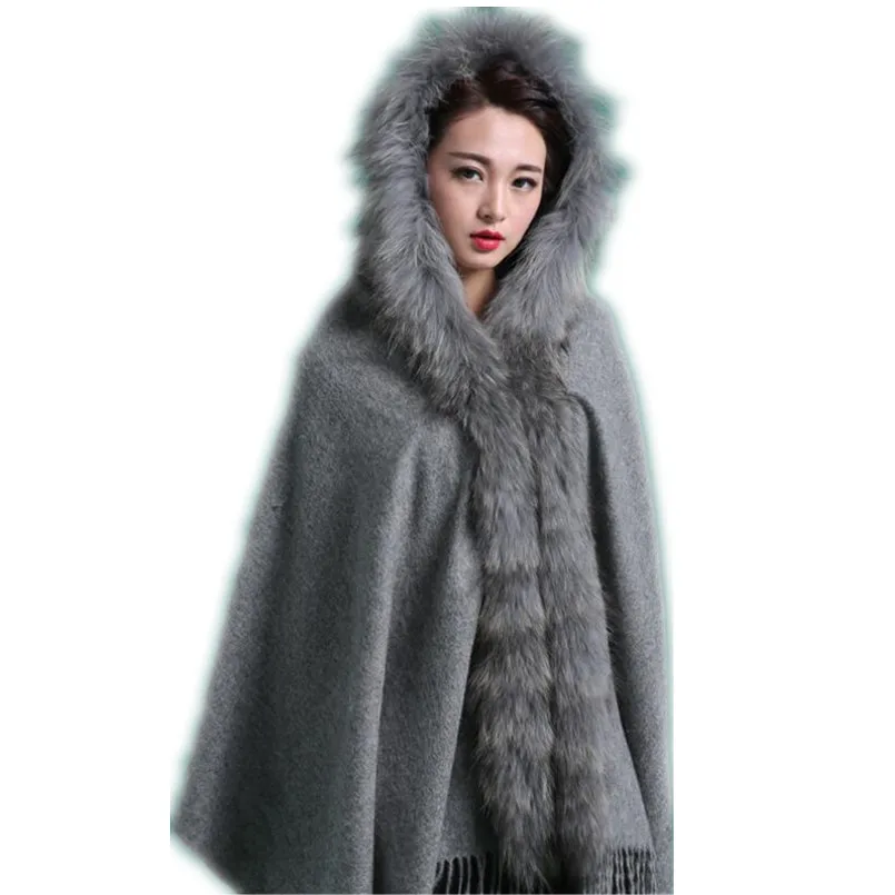 wool shawl with fur trim