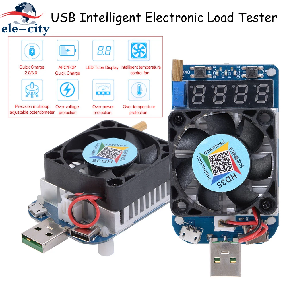 HD35 USB Intelligent Electronic Load Tester Protection Adjustable constant current aging resistor battery voltage capacity | Мобильные