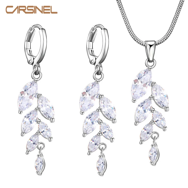 Комплект из колье и серёг серебристого цвета с фианитом|earrings necklace jewelry set|jewelry setsset