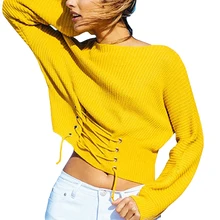 

SANWOOD Women's Casual Lace-up Solid Color Sweater Winter Autumn Warm Pullover