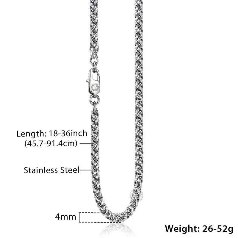 Trendsmax плетеное пшеничное звено ожерелье для мужчин из нержавеющей стали цепь серебряный цвет 3-10 мм KKNM158 - Окраска металла: 4mm KN525