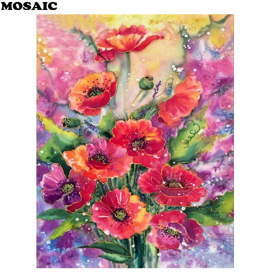 

Red Poppy Flowers,5d diy diamond Painting Cross Stitch,Full square embroidery diamond mosaic Wall Stickers