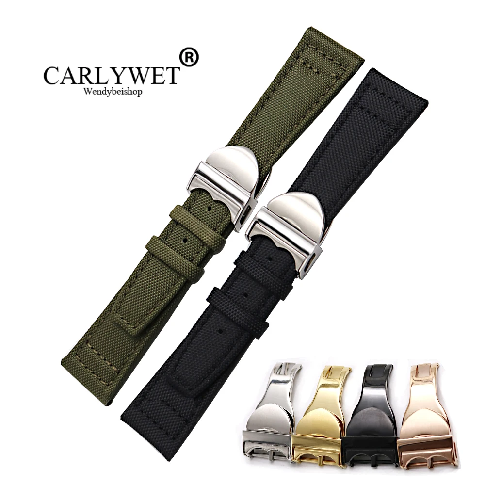 CARLYWET оптовая продажа 20 21 22 мм зеленая черная нейлоновая ткань ремень с