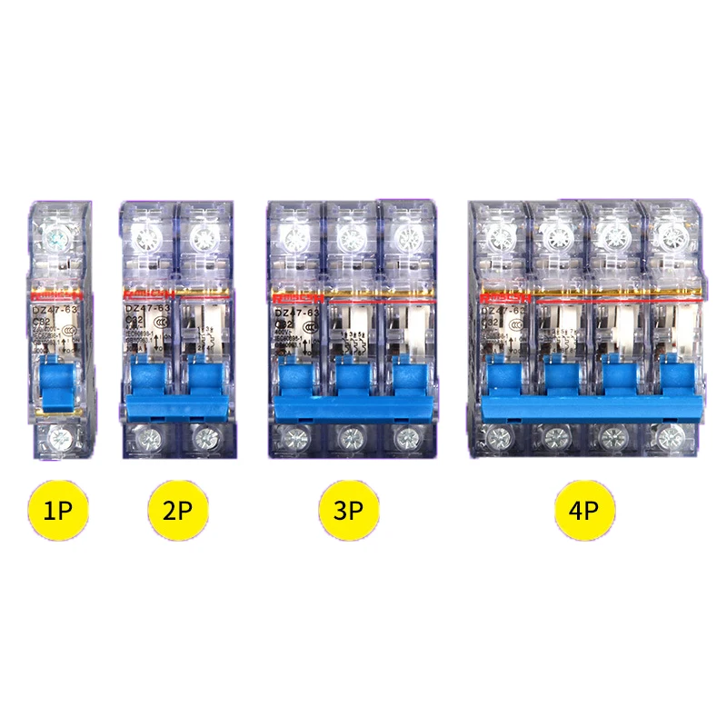 

DZ47-63 6A 10A 16A 2P 3P 4P AC 230V Or 400V 20A 25A 32A 40A 50A 63A Mini Circuit Breaker MCB With Transparent Case