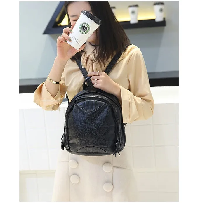 MJ Women Leather Backpack Soft PU Leather Travel Bag Solid Color Female Backpack Small Daypack School Bag for Teenage Girls (8)