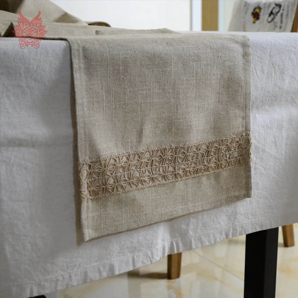 

Japan natural style 100% linen table runners lace spliced table cover chemin de table tafelloper toalha caminho de mesa SP5429