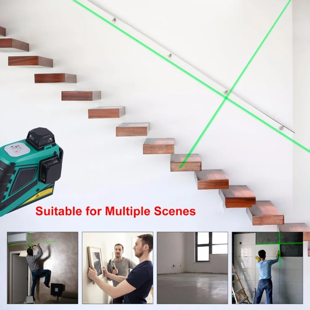 12 Lines 3D Laser Levels Green Light Leveling Instrument Self-leveling Laser Leveler Vertical Horizontal Cross Laser EU