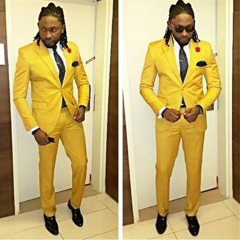

Yellow Men Suit Casual Men Suit Slim Fit 2 Pieces Tuxedo Custom Blazer Office Men Work Wear (Jacket+Pants)