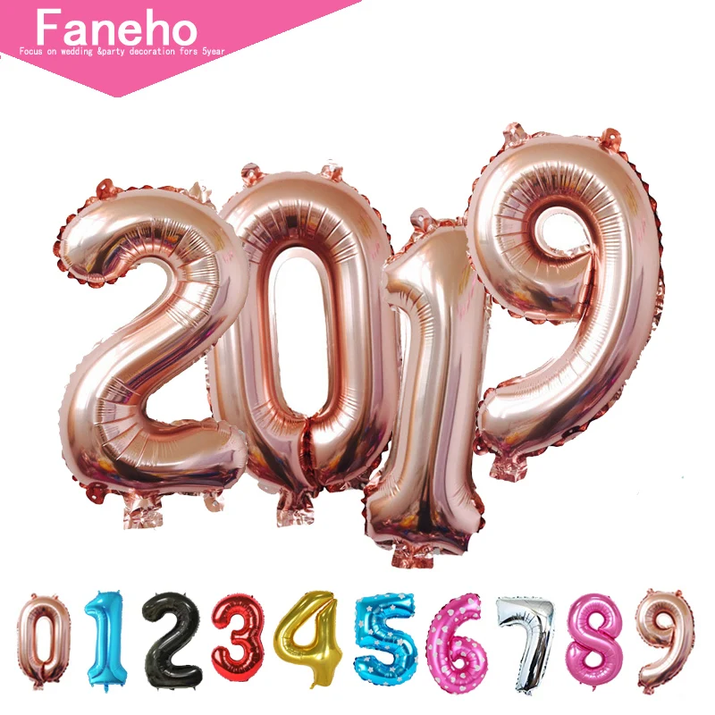 

16inch Rose gold Number 2019 Foil Balloon Happy New Year Party Decor Brithday Celebration Supplies