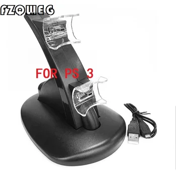 

FZQWEG Black Crystal Blue Light Dual USB Charger Charging Station Dock Stand Base For PlayStation 3 PS3 PS 3 Game Controller